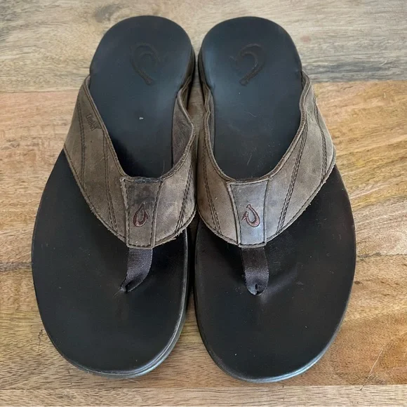 OluKai | Shoes | Olukai Pikoi Brown Leather Sandals Size 3  display picture 2